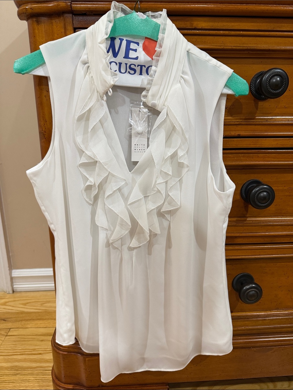 White House Black Market White Ruffle V-Neck Sleeveless Top
